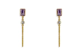 Earrings 18kt Gold Amethyst Chain & White Topaz