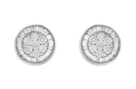 Earrings 18kt Gold Baguette & Round Diamonds One Halo Pizza