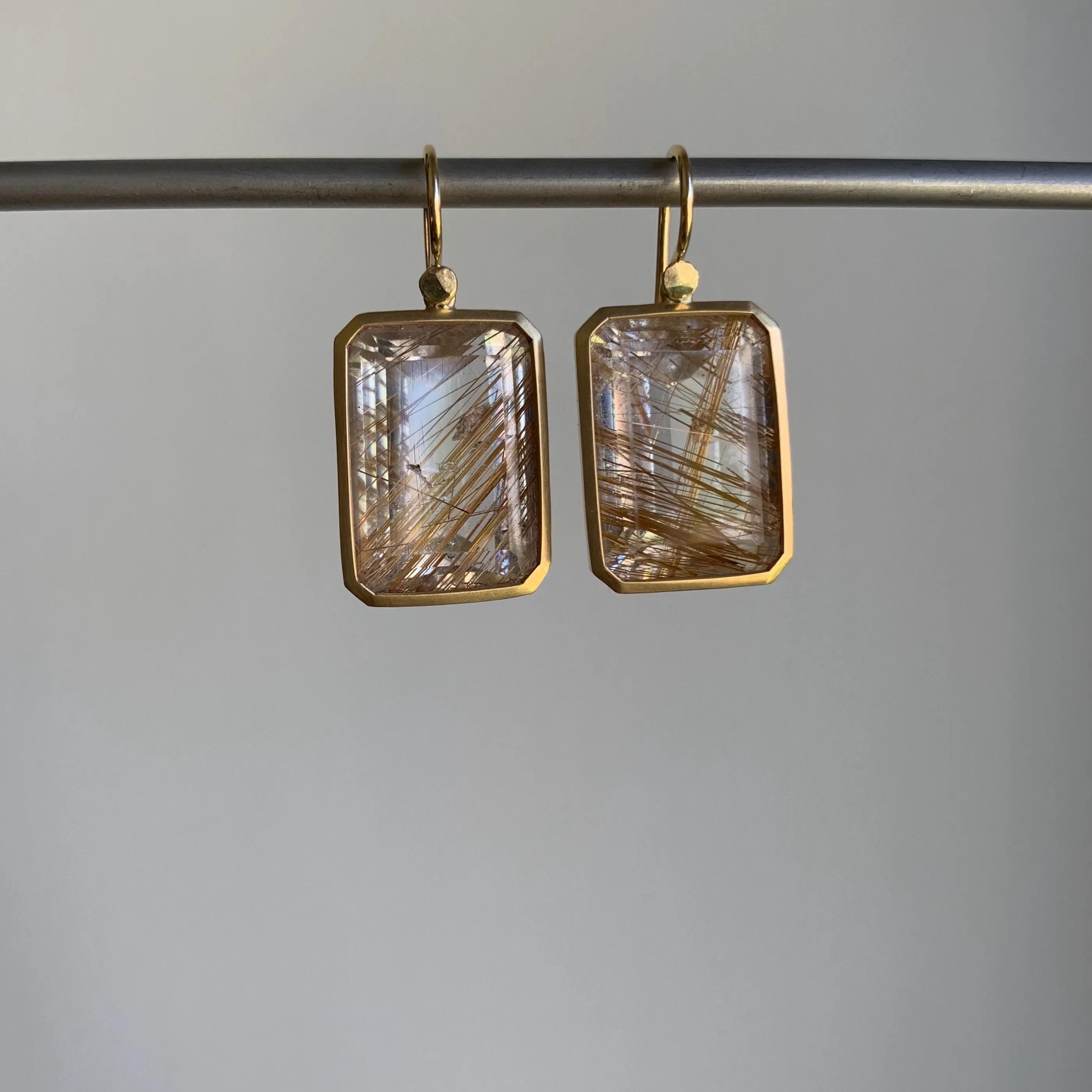 Emerald Cut Rutilated Quartz Earrings