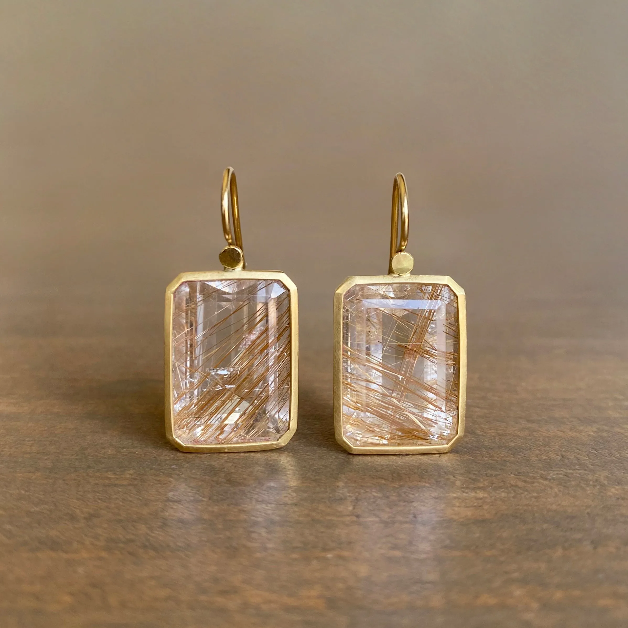 Emerald Cut Rutilated Quartz Earrings