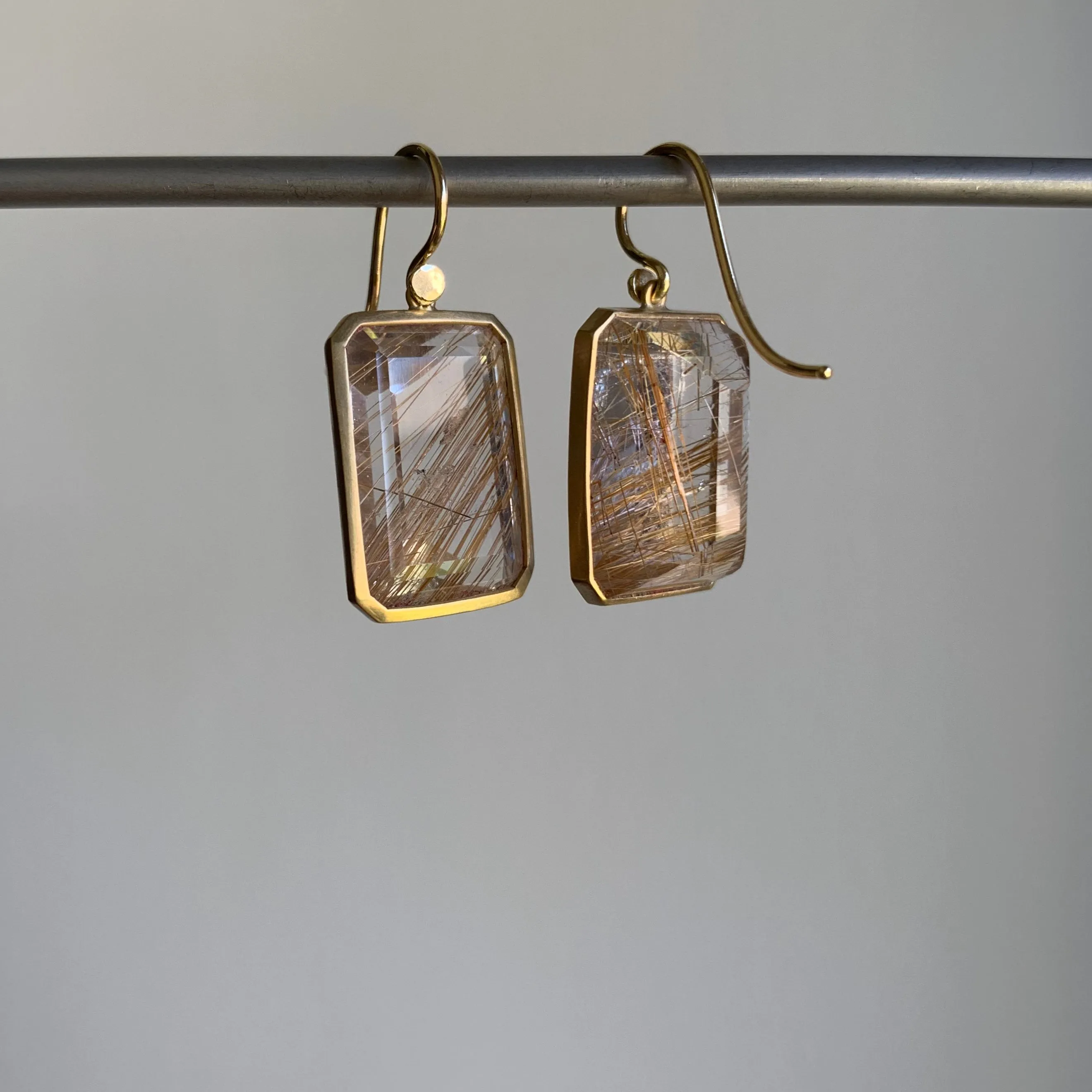 Emerald Cut Rutilated Quartz Earrings