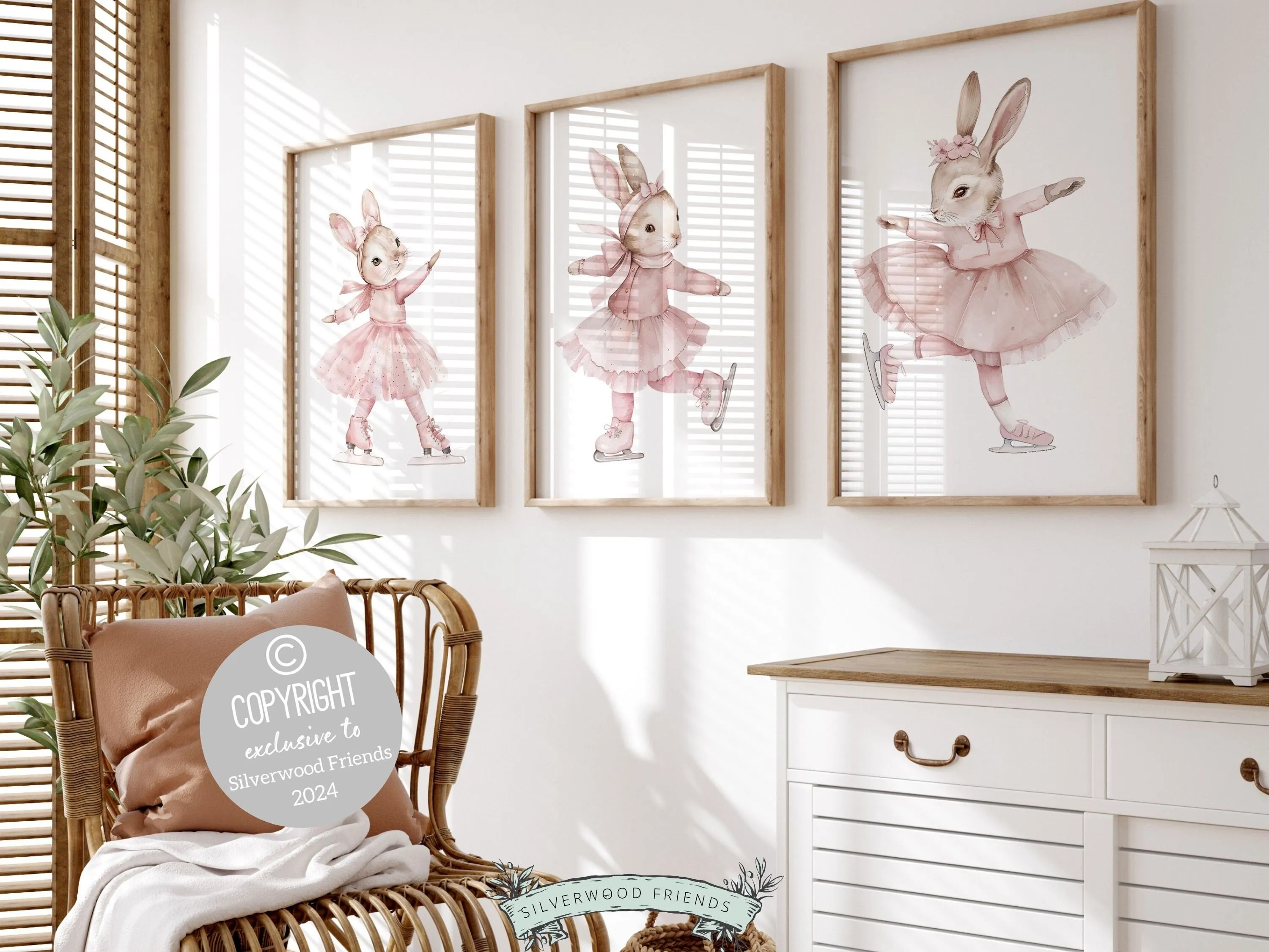 Figure Skating Bunny Nursery Prints - Set 5