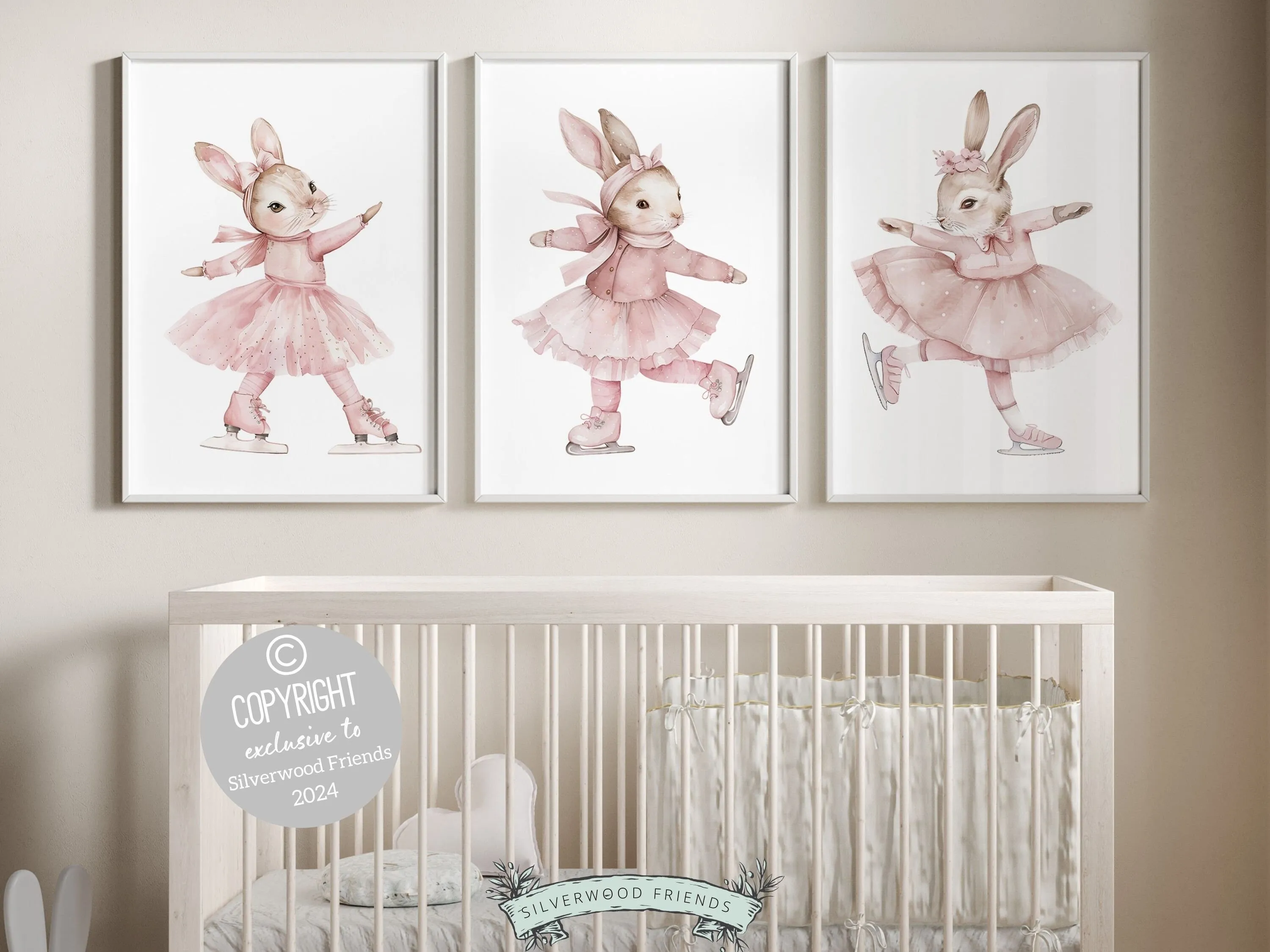 Figure Skating Bunny Nursery Prints - Set 5