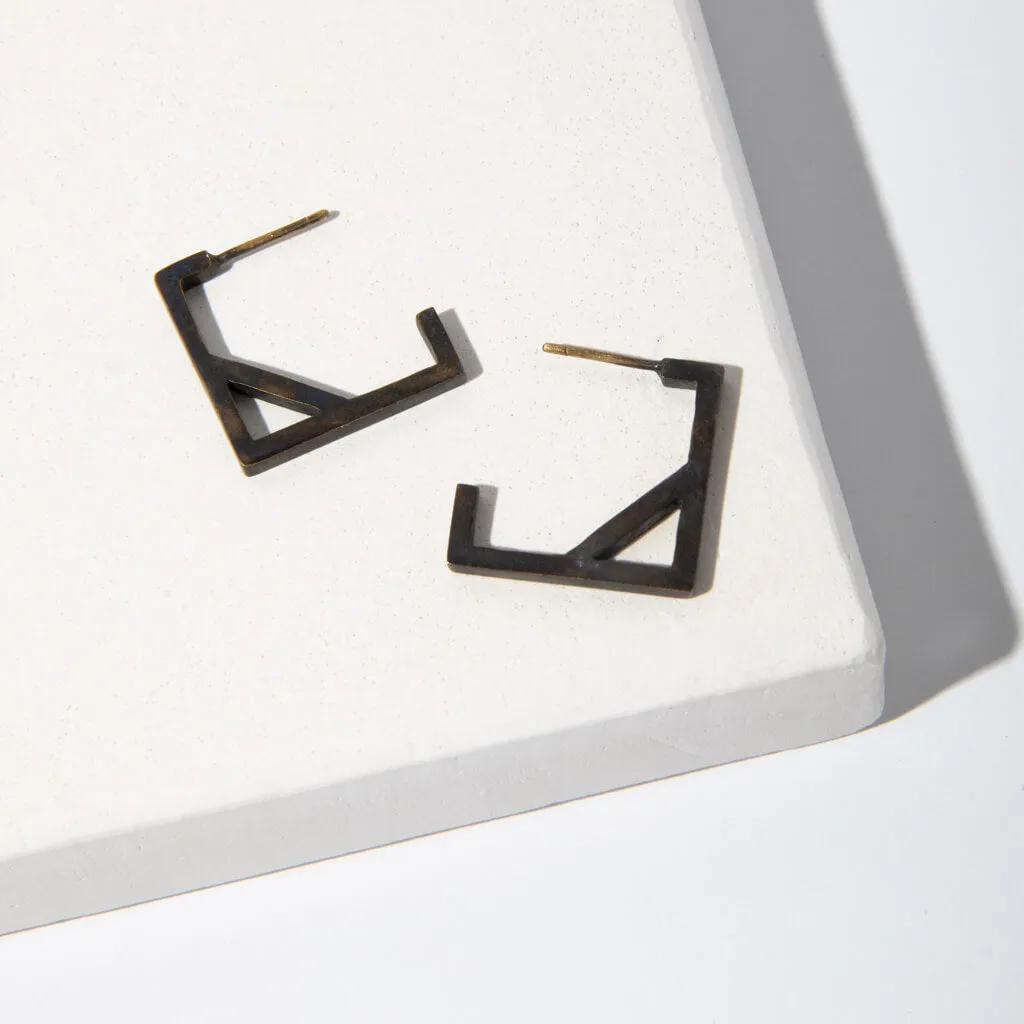 Foundation Square Hoop Earrings - Oxidized Brass