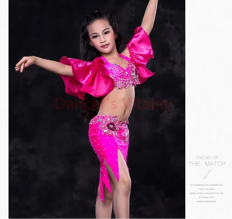 Girls belly dance clothes kids luxury belly dance suit girls top short skirt undewear long skirt 4pcs kids belly dance set S,ML