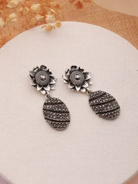 Gold-Plated Black & Silver Pineapple Drop Earrings