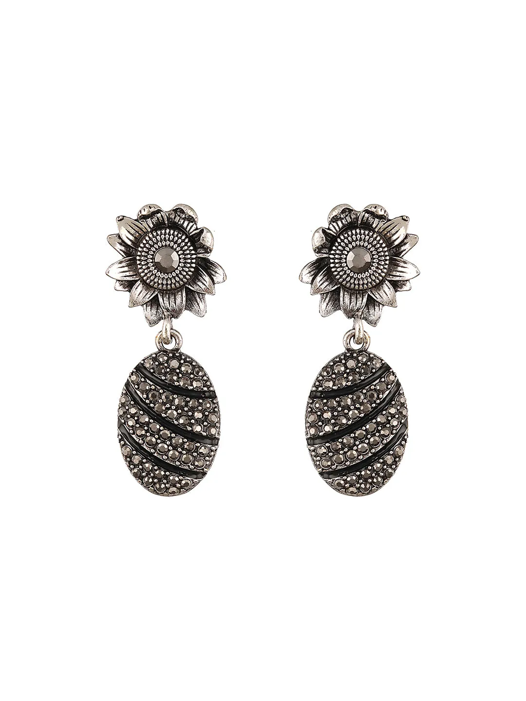 Gold-Plated Black & Silver Pineapple Drop Earrings