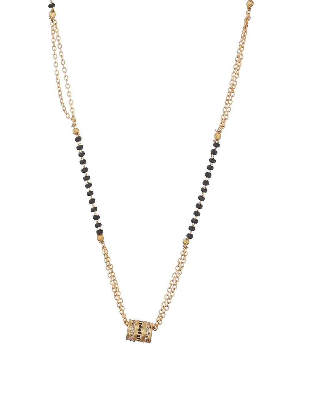 Gold-Plated Black Beads & Stone Studded Circular Mangal Sutra