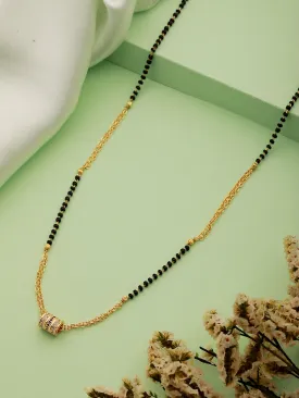 Gold-Plated Black Beads & Stone Studded Circular Mangal Sutra