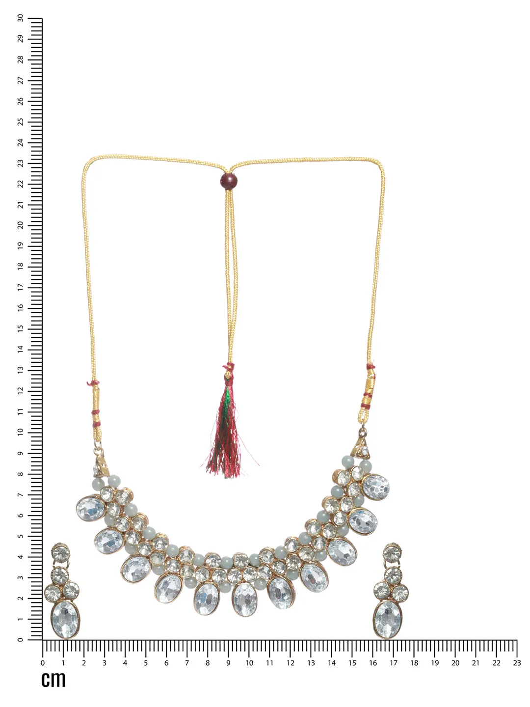 Gold-Plated Grey Crystal & Stone Studded Jewellery Set