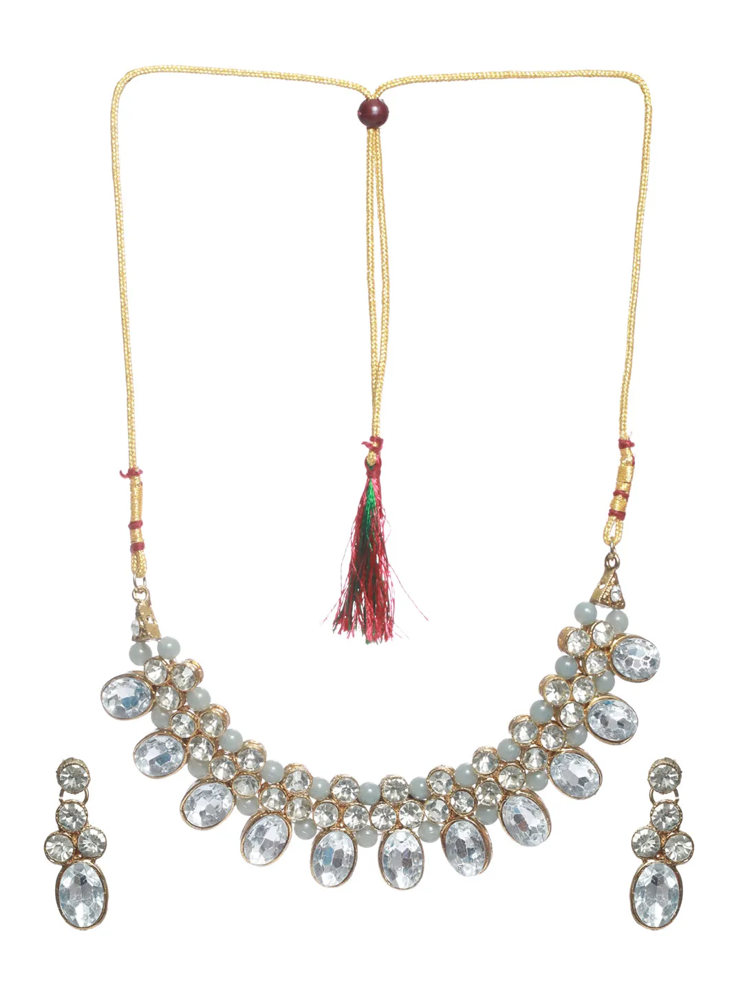 Gold-Plated Grey Crystal & Stone Studded Jewellery Set