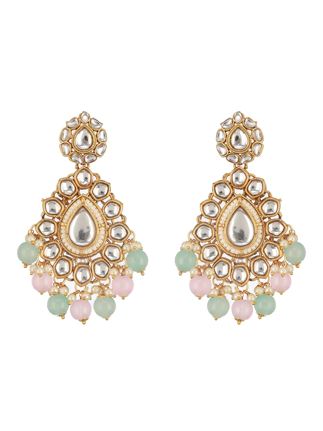 Gold Plated Kundan Studded &Amp; Mint Green &Amp; Baby Pink Pearl Beaded Choker Jewellery Set With Maangtikka