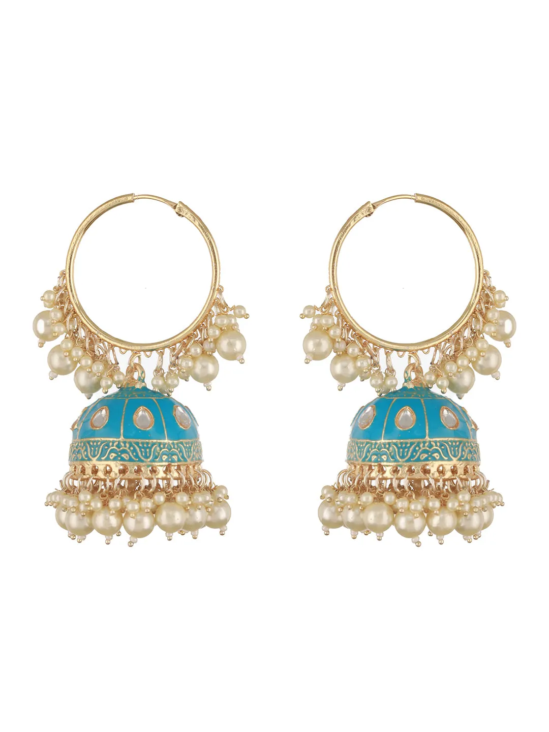 Gold Plated Kundan Studded Firoji Hoop Jhumka Earrings