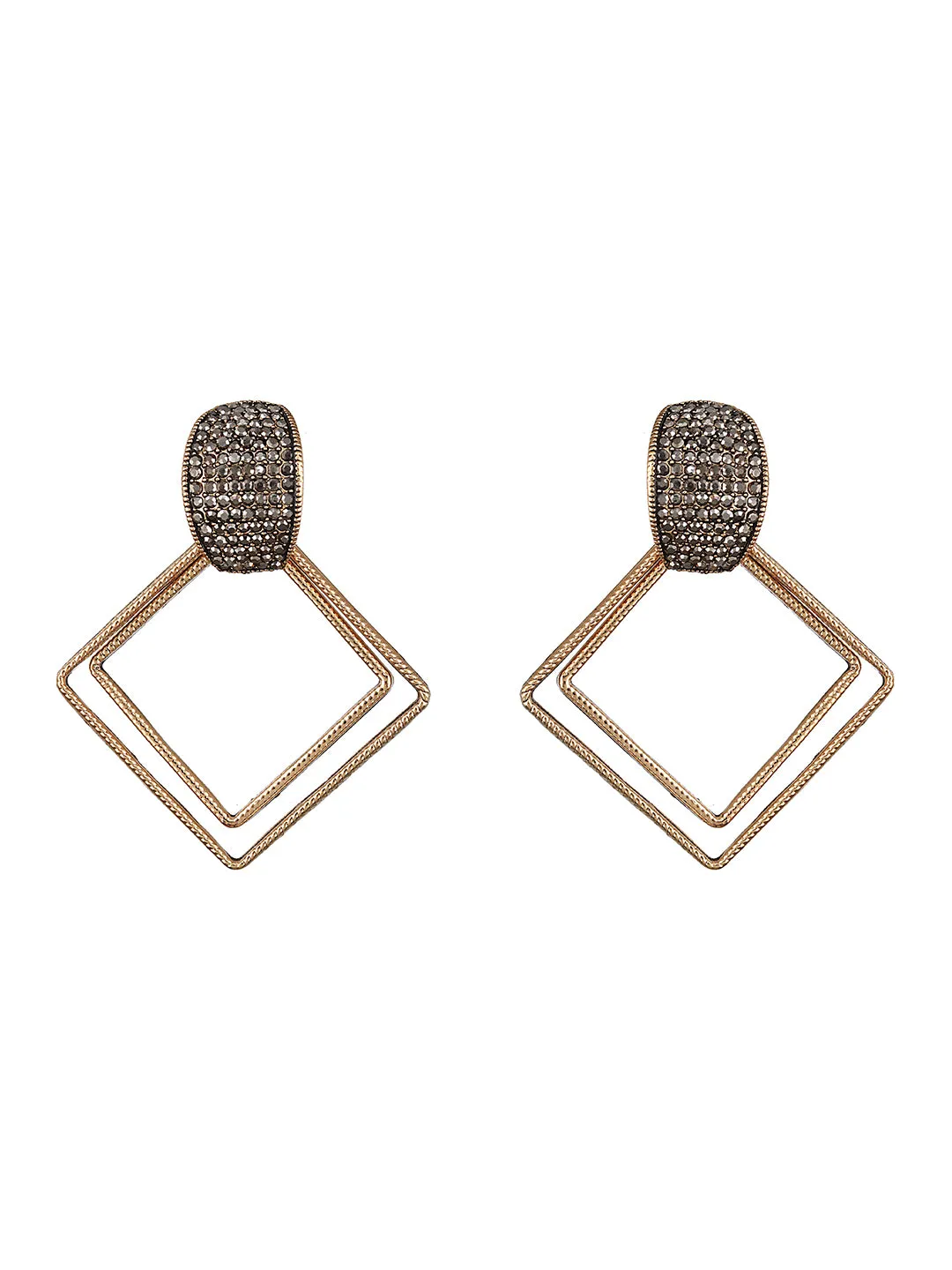 Gold-Plated Square Shaped Drop Earrings