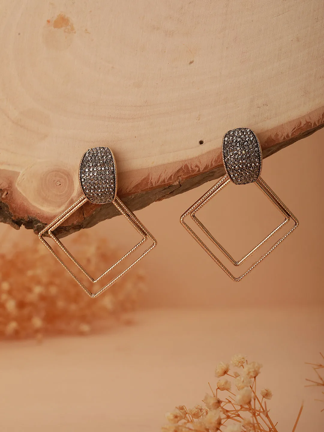 Gold-Plated Square Shaped Drop Earrings