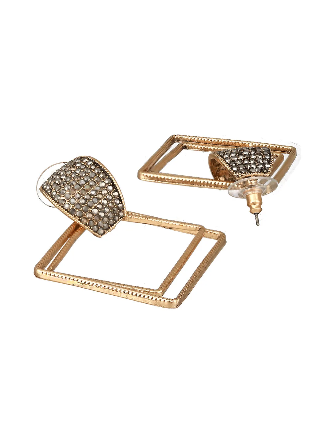 Gold-Plated Square Shaped Drop Earrings