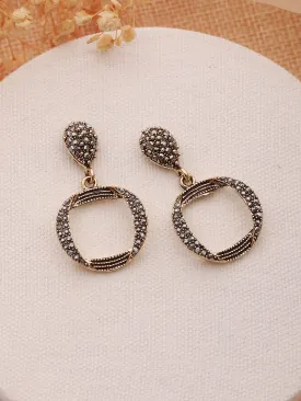 Gold-Toned & Cz Studded Circular Drop Earrings