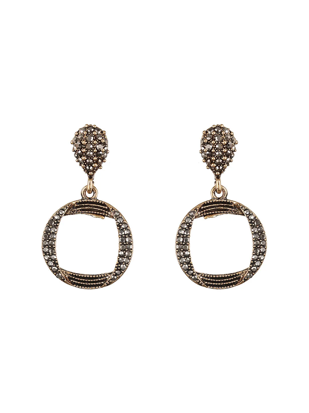 Gold-Toned & Cz Studded Circular Drop Earrings