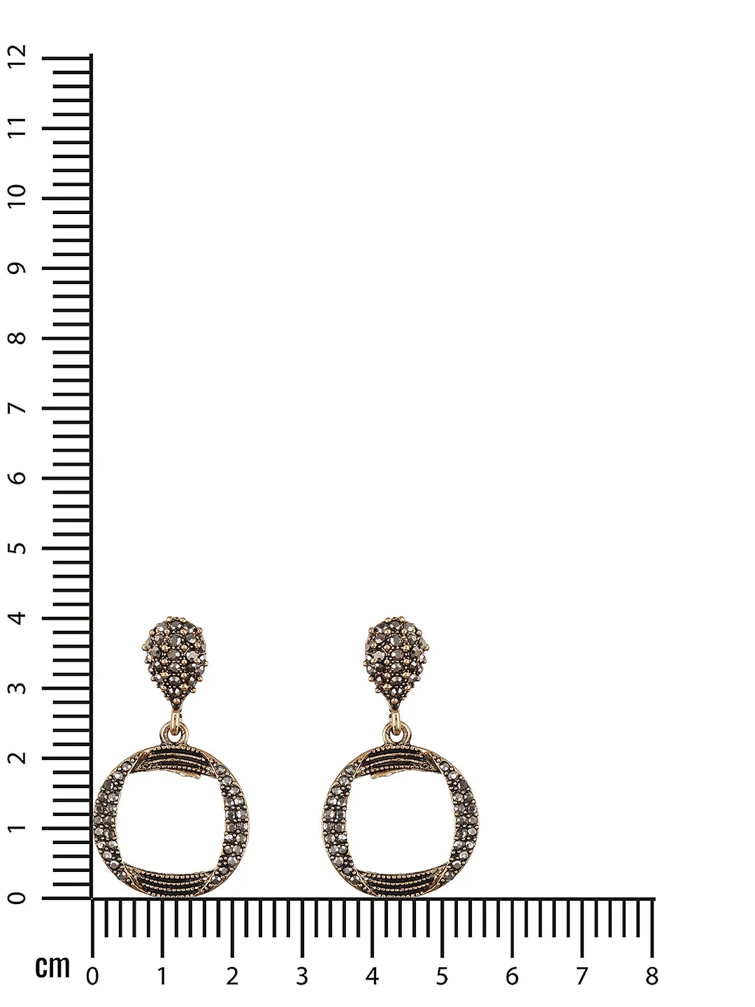 Gold-Toned & Cz Studded Circular Drop Earrings