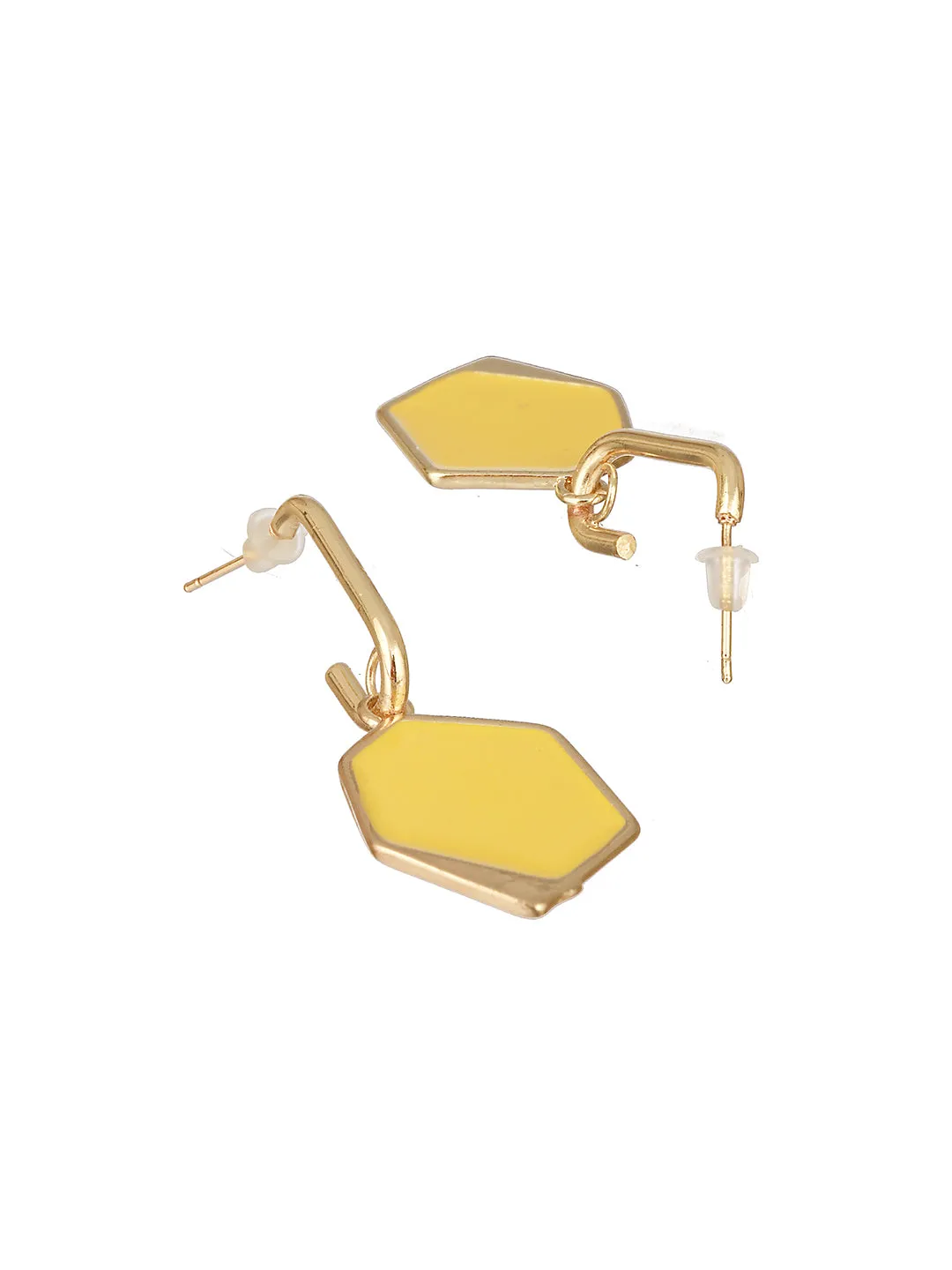 Gold-Toned Blue & Yellow Stone-Studded Contemporary Drop Earrings