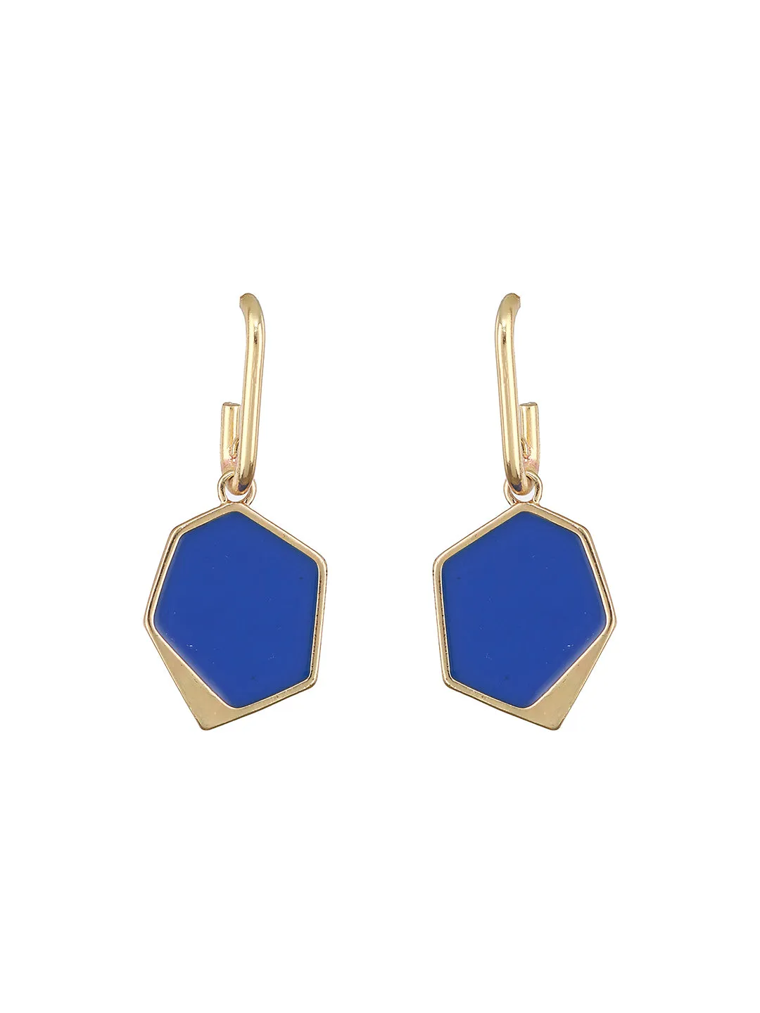 Gold-Toned Blue & Yellow Stone-Studded Contemporary Drop Earrings