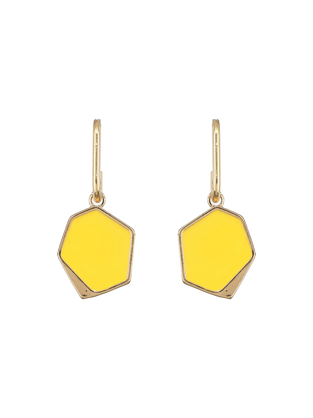 Gold-Toned Blue & Yellow Stone-Studded Contemporary Drop Earrings