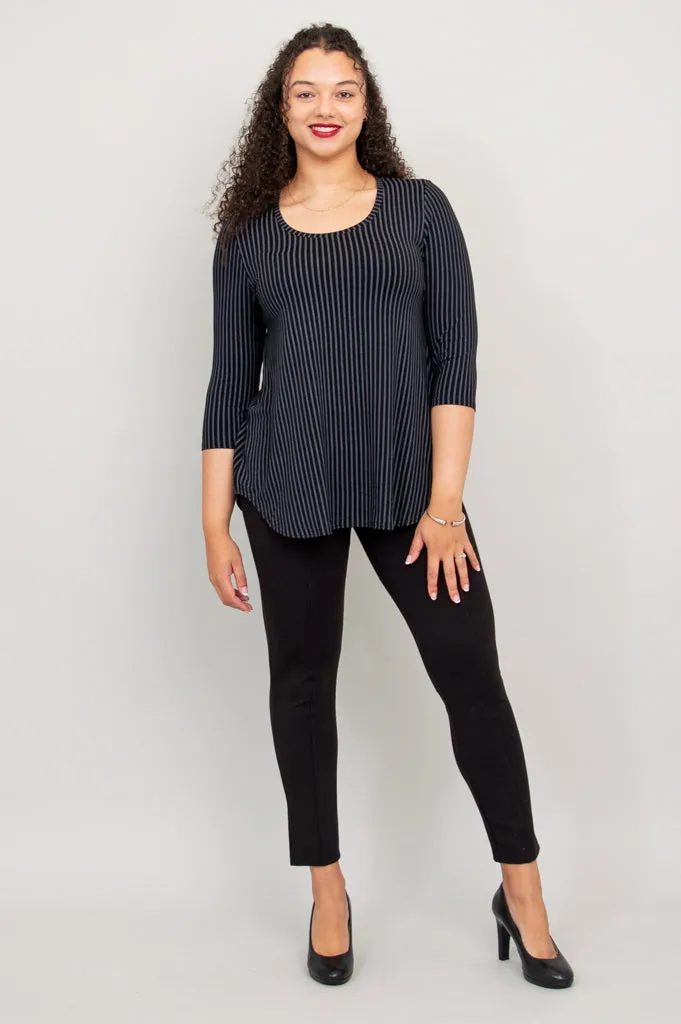 Jazz 3/4 Slv Top, Blk/Grey Stripe, Bamboo - Final Sale