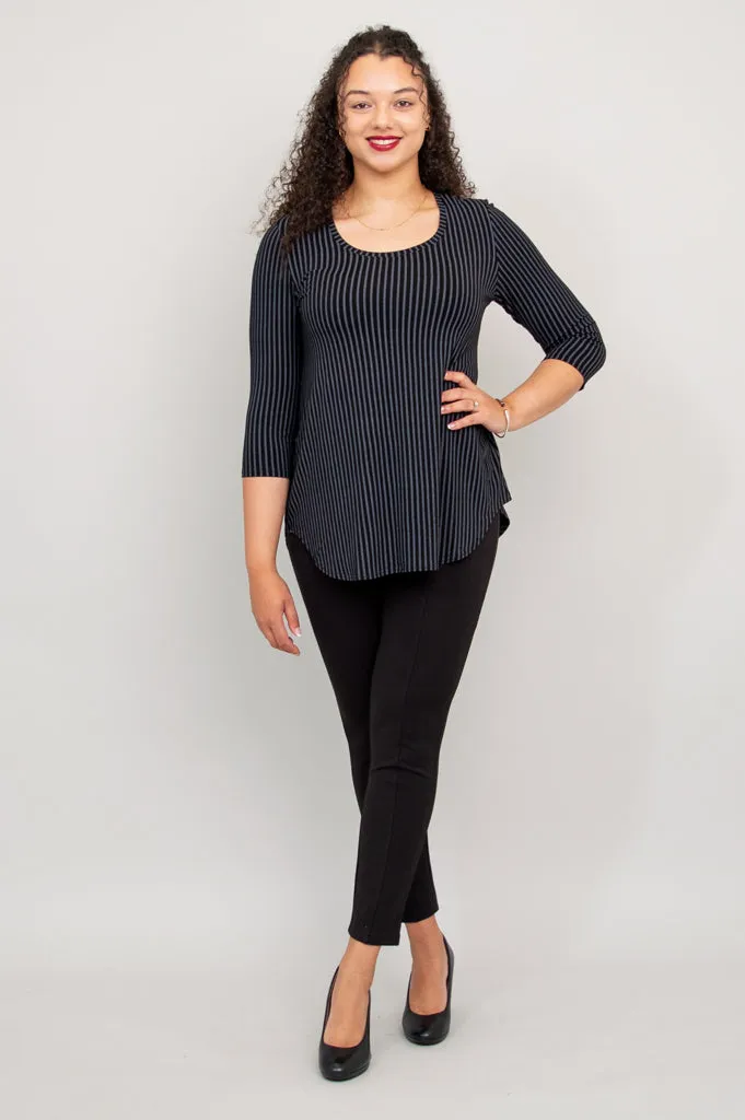 Jazz 3/4 Slv Top, Blk/Grey Stripe, Bamboo - Final Sale