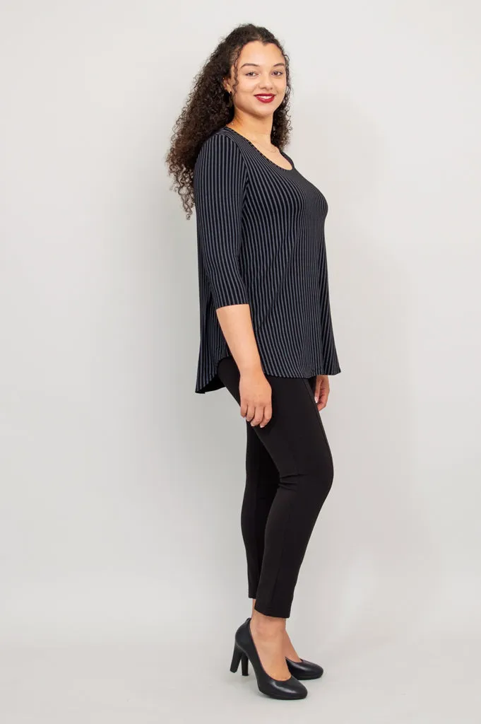 Jazz 3/4 Slv Top, Blk/Grey Stripe, Bamboo - Final Sale