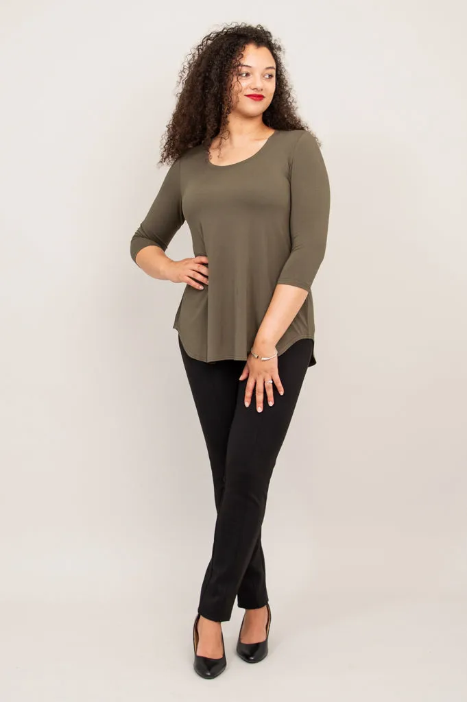 Jazz 3/4 Slv Top, Khaki, Bamboo