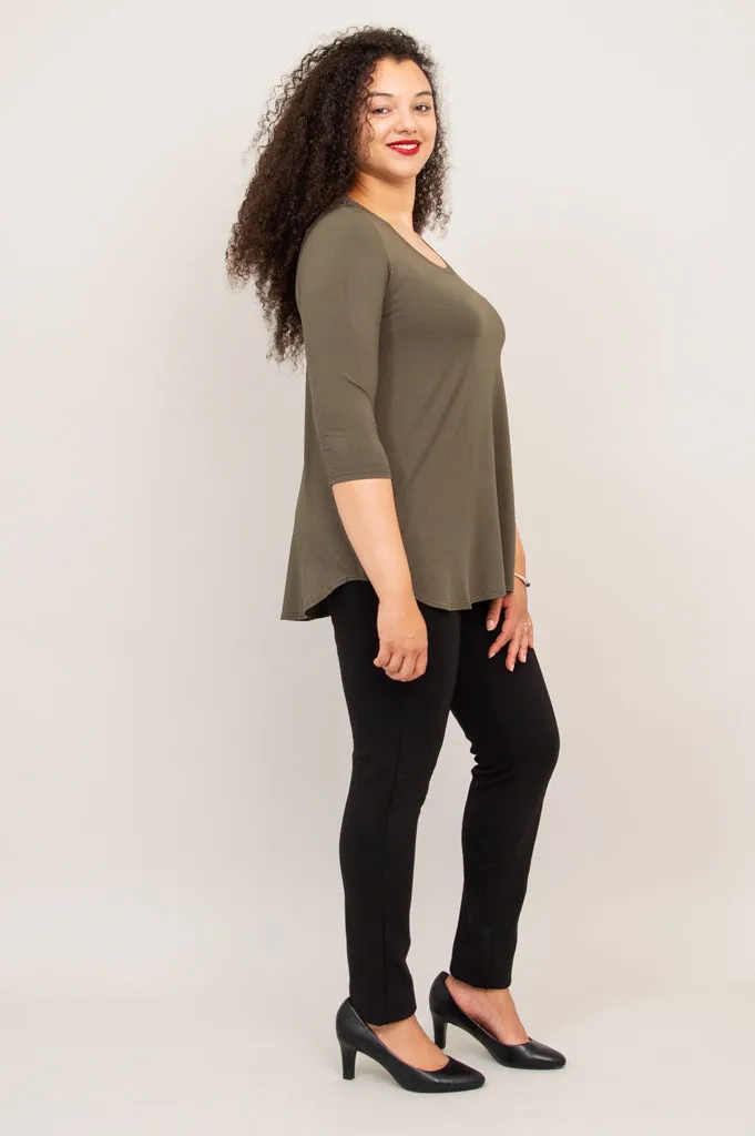 Jazz 3/4 Slv Top, Khaki, Bamboo