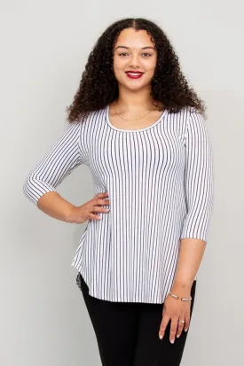 Jazz 3/4 Slv Top, White/Black Small Stripe, Bamboo - Final Sale