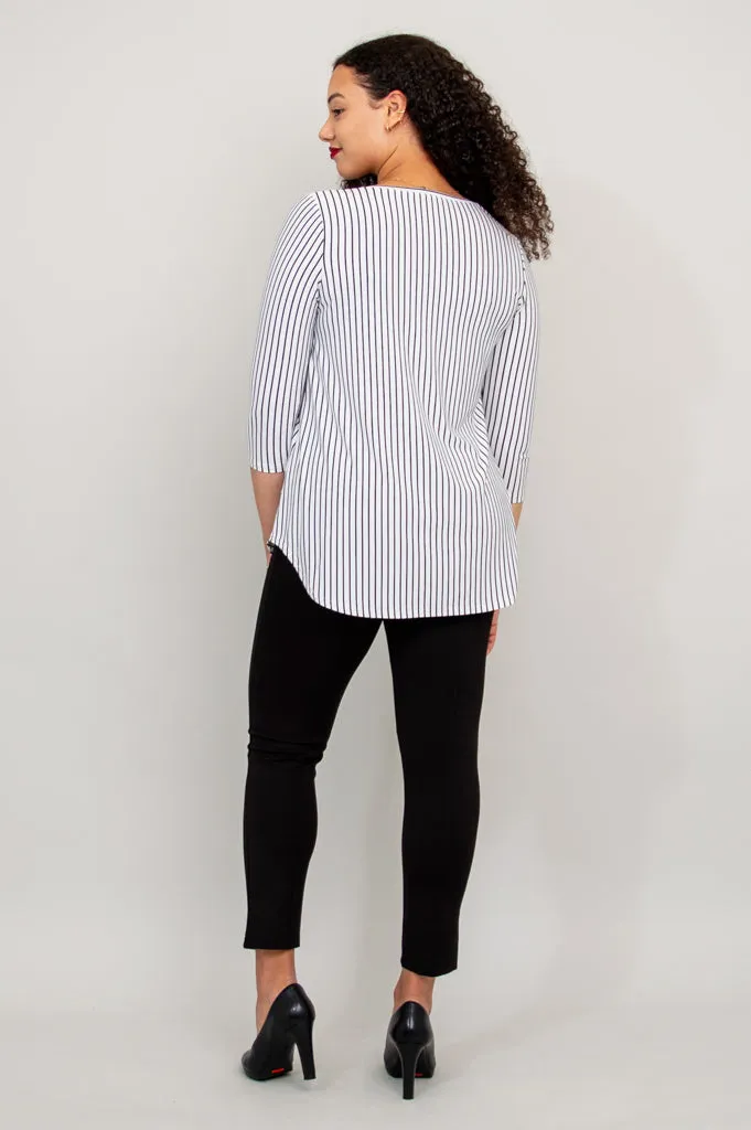 Jazz 3/4 Slv Top, White/Black Small Stripe, Bamboo - Final Sale