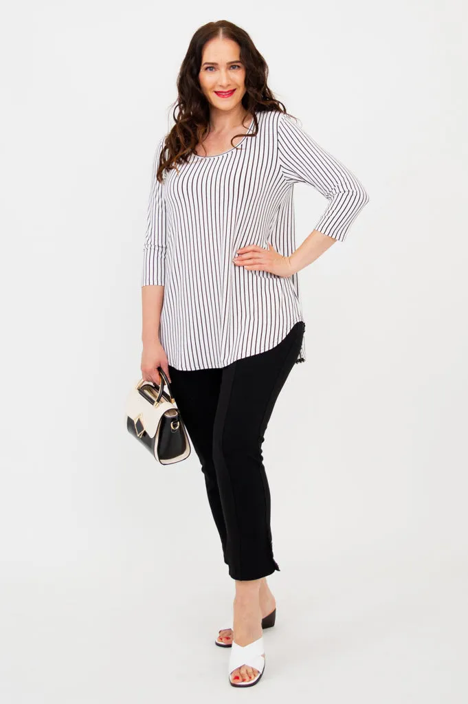 Jazz 3/4 Slv Top, White/Black Small Stripe, Bamboo - Final Sale