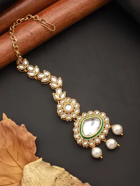 Kundan Studded & Pearls Beaded Maang Tikka