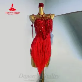 Latin Dance Clothing for Women's Customized Senior AB Stones Sexy Backless Tassel Dresses Tango Chacha Samba Performance Costume