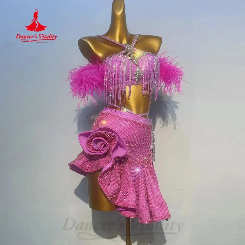 Latin Dance Competition Dresses Customized High End AB Stones Sexy Fishtail Dress Adult and Children Chacha Performance Costumes