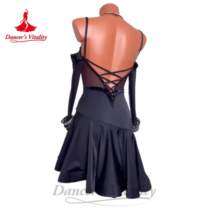 Latin Dance Costumes Light Luxury Rhinestone Sexy Backless Dress Women's Customized Tango Chacha Samba Performance Costume