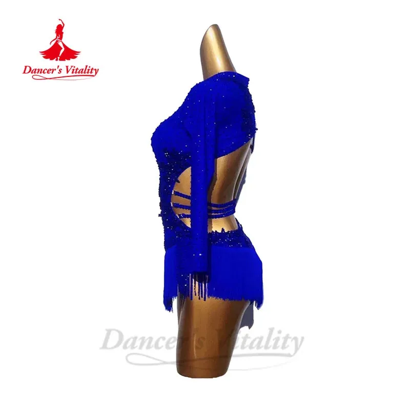 Latin Dance Dress for Women Custom Single Sleeves Rumba Chacha Tango Short Skirt Adult Children Latin Dancing Practice Clothing