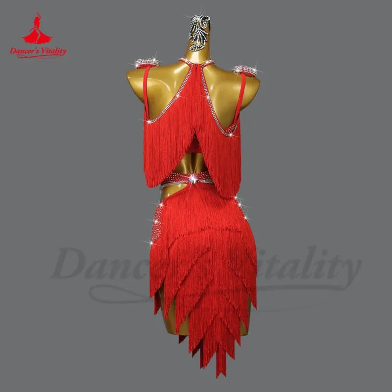 Latin Dance Dress for Women Customsized Rumba Chacha Performance Profession Costume Female Child Latin Dancing Fringe Dresses