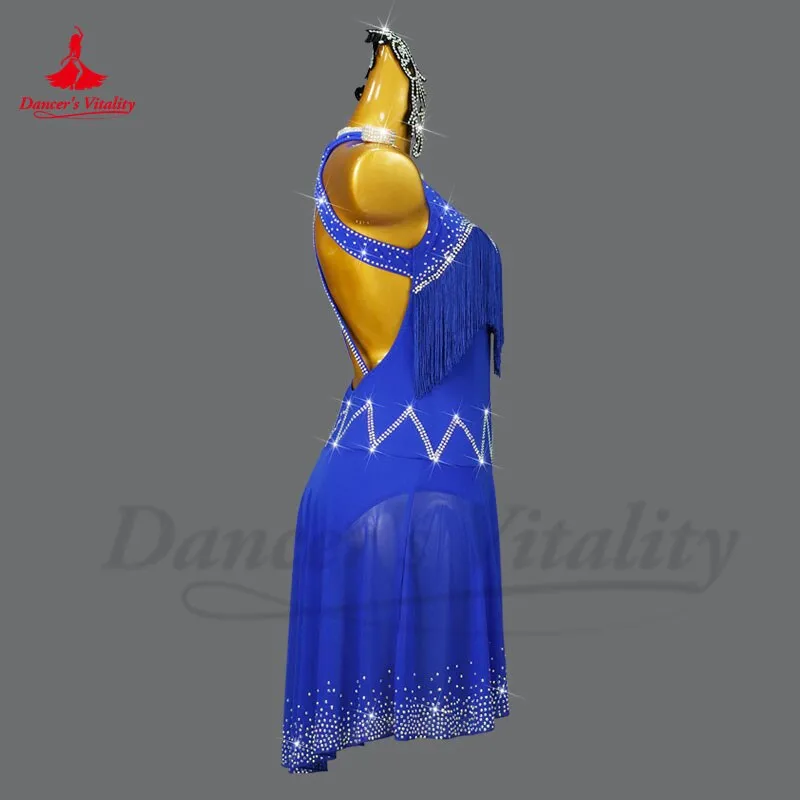 Latin Dance Dress for Women High-End Custom Rumba Chacha Fashion Costume Skirt AB Stones Adult Children Latin Fringe Dresses