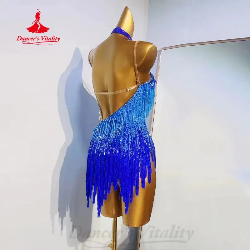 Latin Dance Fringe Dress Women Customsized Senior AB Stones Performance Clothing Tango Chacha Latin Dancing Competition Dresses