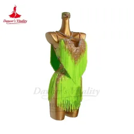 Latin Dance Fringe Dress Women Customsized Senior AB Stones Performance Clothing Tango Chacha Latin Dancing Professional Dresses