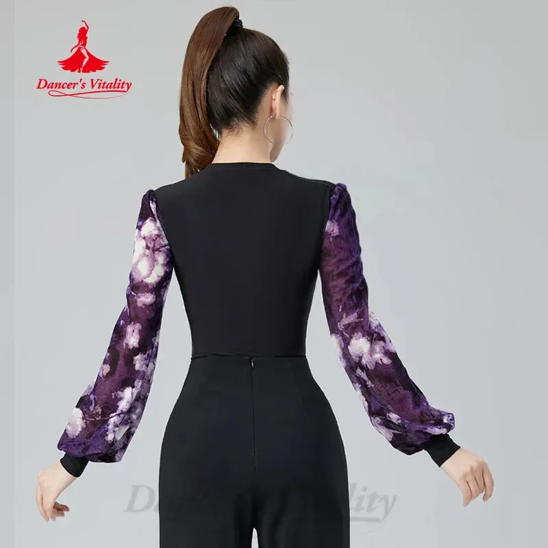 Latin Dance Long Sleeved Top Women's Tango Chacha Samba Practice Clothes Adult Modern Dancing Professional Training Clothing