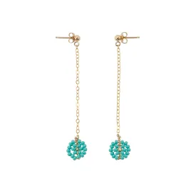 Long Drop Beaded Disk Earrings - TURQUOISE