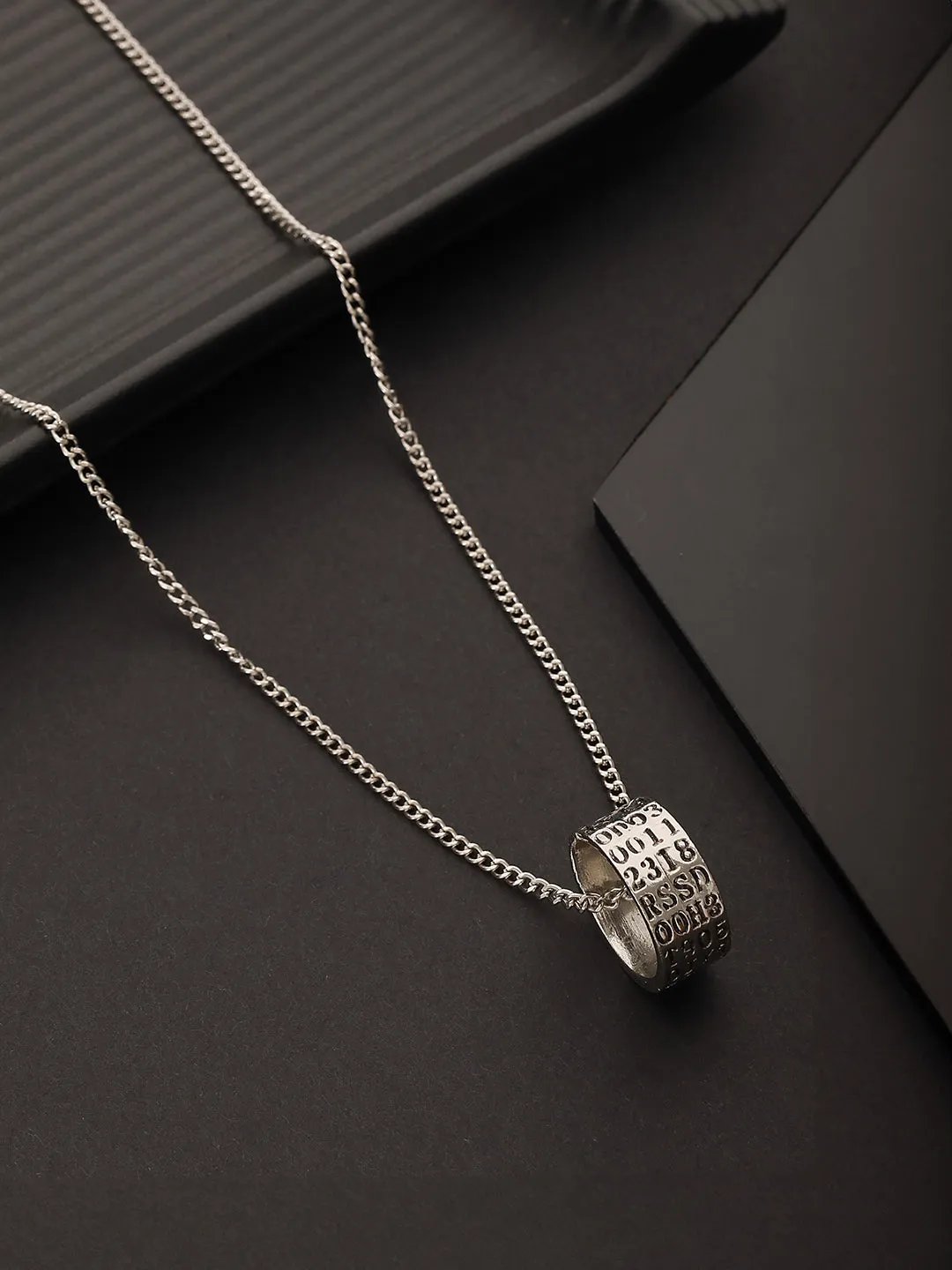 Men Silver-Plated Ring Pendant Chain