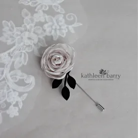 Modern rose Boutonniere / Lapel pin - organza rose with velvet leaf detail