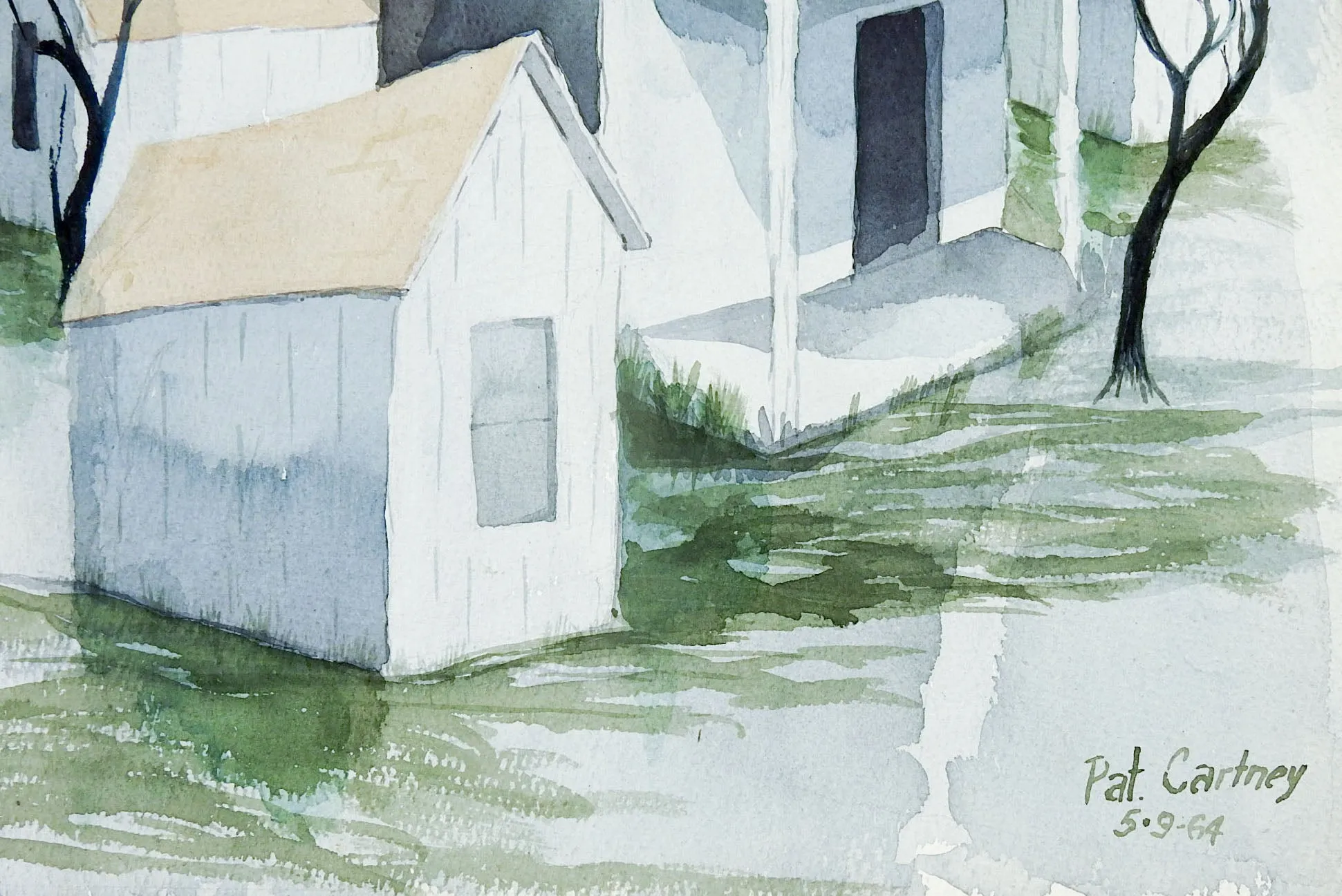 Modernist Rustic Farmhouse Watercolor Painting