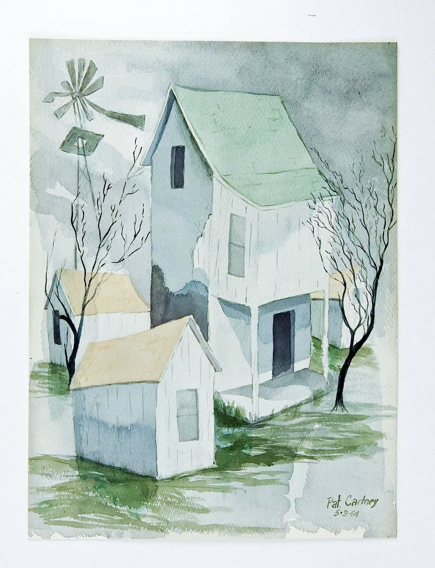 Modernist Rustic Farmhouse Watercolor Painting