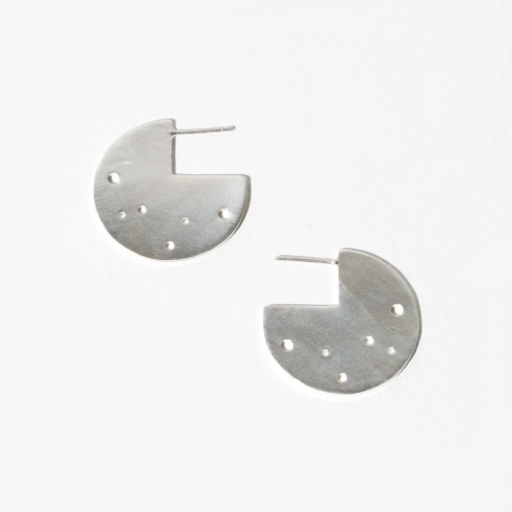 Moon Coin Hoop Earrings - Sterling Silver